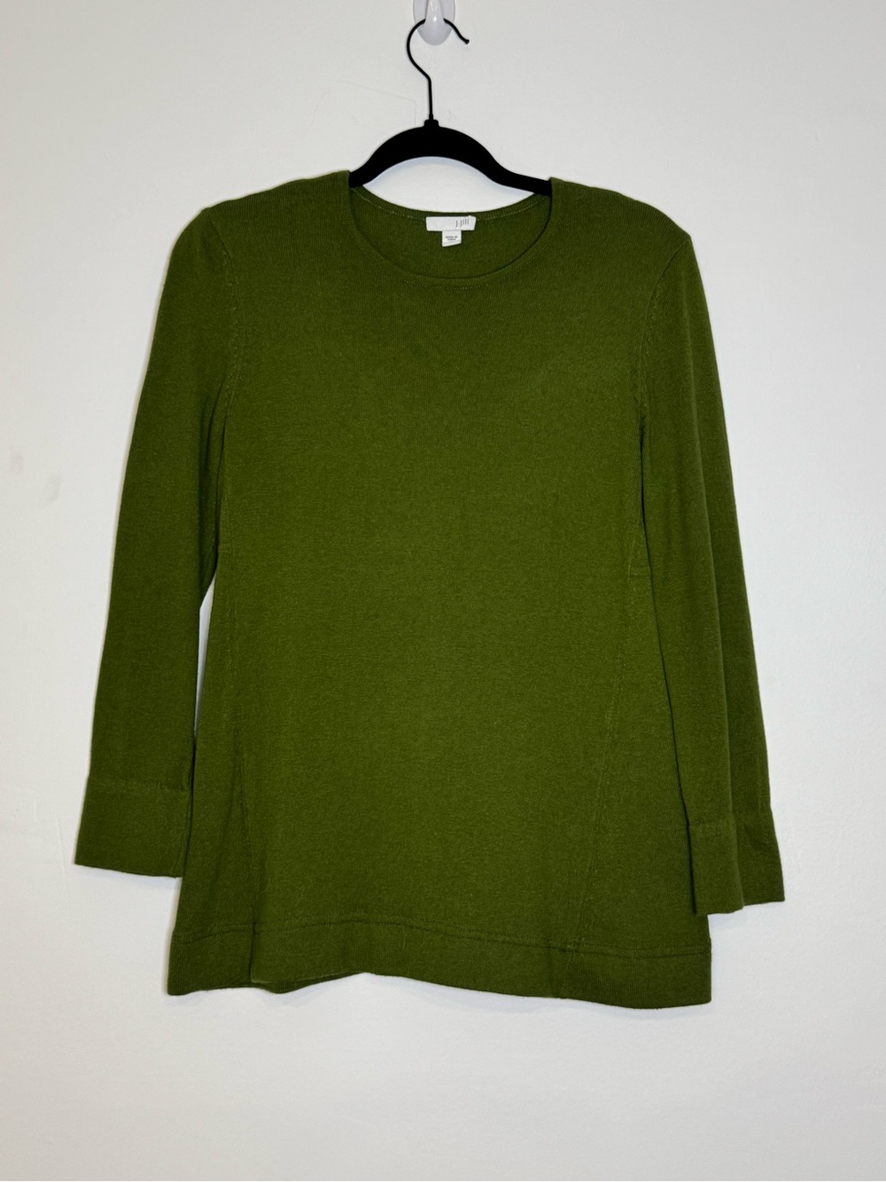 J. Jill Olive Green Knit Crewneck Tunic Sweater Long Sleeve Soft Cotton Blend XS
